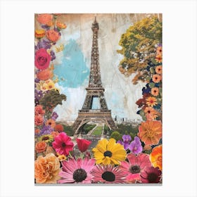 Paris   Floral Retro Collage Style 3 Canvas Print