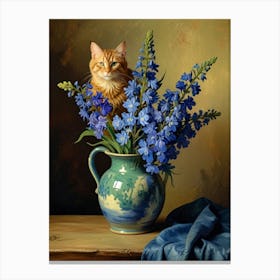 Cat In Blue Vase Canvas Print