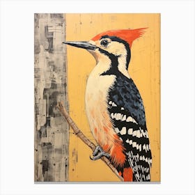 Woodpecker, Woodblock Animal Drawing 1 Canvas Print