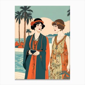 Two Ladies By The Pool Canvas Print