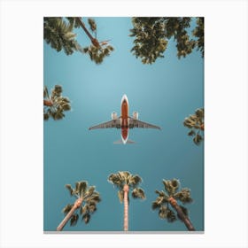 Airplane Flying Over Palm Trees 4 Canvas Print