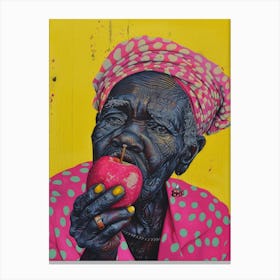 African Woman Eating Apple Canvas Print