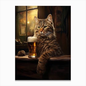 Cat With Beer Canvas Print
