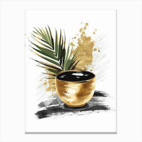 Gold Bowl With Palm Leaf Canvas Print