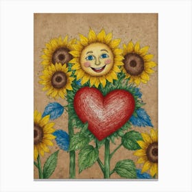 Sunflowers And Heart Canvas Print