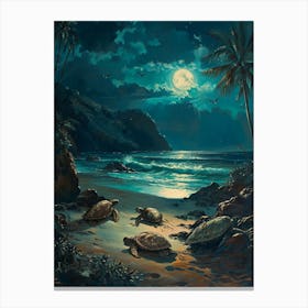 Sea Turtles In The Moonlight 4 Canvas Print