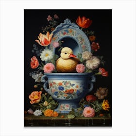 Floral Ducking In A Pot Canvas Print