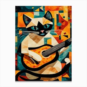 Siamese Cat Playing Guitar Inspired by Picasso  Canvas Print