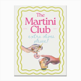 The Martini Club | Extra Olives Please | Vintage Retro Kitchen Bar Cart Canvas Print