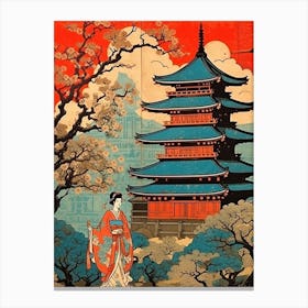 Okayama Castle, Japan Vintage Travel Art 4 Canvas Print