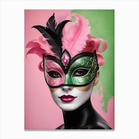 A Woman In A Carnival Mask, Pink And Black (36) Canvas Print