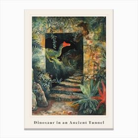 Dinosaur In An Ancient Tunnel Covered In Vines Painting 1 Poster Canvas Print