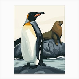 King Penguin Sea Lion Island Minimalist Illustration 4 Canvas Print