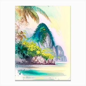 El Nido Philippines Watercolour Pastel Tropical Destination Canvas Print