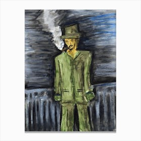 man person drawing green grey gray smoking smoker cigar impressionism impressionist  Canvas Print