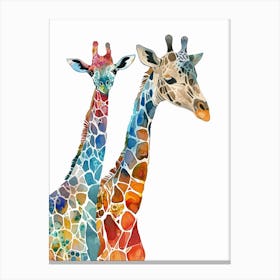 Giraffe Mother & Calf Watercolour 4 Canvas Print