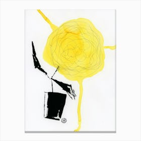 Yellow Sunflower In A Black Vase 4 - minimal abstract floral vertical Canvas Print