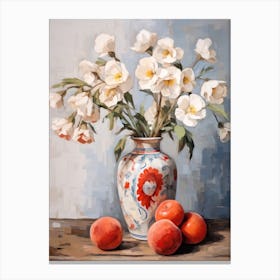 Pansy Flower And Peaches Still Life Painting 3 Dreamy Canvas Print