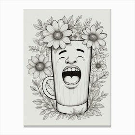 Coffee Cup With Flowers Canvas Print