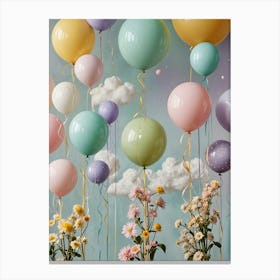 Balloons In The Sky with Flowers Canvas Print