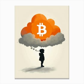 Bitcoin Boy Standing Under the Cloud Canvas Print