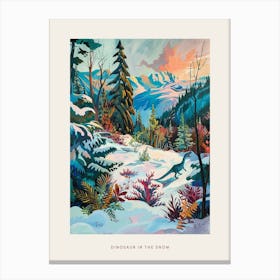 Colourful Dinosaur In A Snowy Landscape 3 Poster Canvas Print