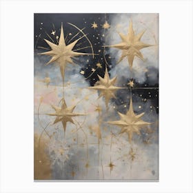 Wabi Sabi Dreams Collection 13 - Japanese Minimalism Abstract Moon Stars Mountains and Trees in Pale Neutral Pastels And Gold Leaf - Soul Scapes Nursery Baby Child or Meditation Room Tranquil Paintings For Serenity and Calm in Your Home Canvas Print