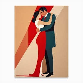 Man And Woman Hugging Abstract red and beige Art Canvas Print