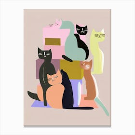 Stack Of Cats Painting Canvas Print