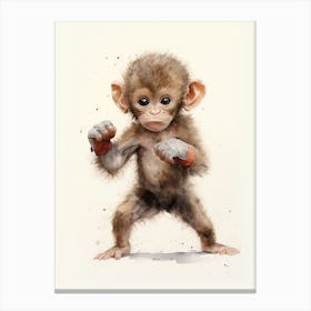 Monkey Painting Boxing Watercolour 2 Canvas Print