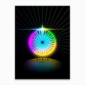 Neon Geometric Glyph in Candy Blue and Pink with Rainbow Sparkle on Black n.0369 Canvas Print