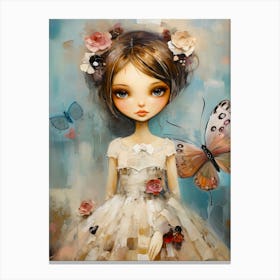 Little Girl With Butterflies Canvas Print