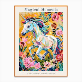 Unicorn Floral Galloping Fauvism Inspired Poster Canvas Print