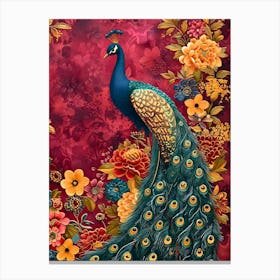 Peacock Inspired by William Morris Canvas Print