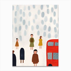 London Red Bus Scene, Tiny People And Illustration 6 Canvas Print