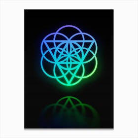 Neon Blue and Green Abstract Geometric Glyph on Black n.0436 Canvas Print