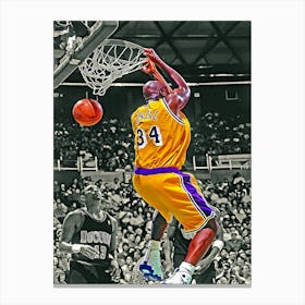 Shaquille O Neal Of The Los Angeles Lakers Dunks Against The Denver Nuggets Canvas Print