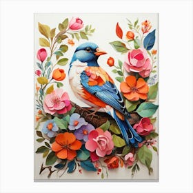 Bird With Flowers 4 Canvas Print