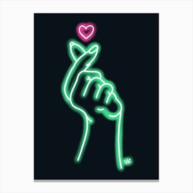 Green Neon Hand Heart Canvas Print