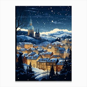 Winter Travel Night Illustration Cesky Krumloy Czechia Canvas Print