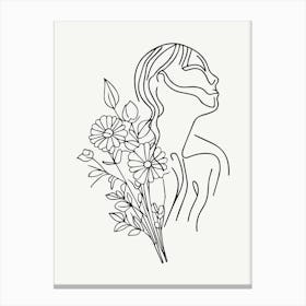 Single Line Drawing Of A Woman With Flowers Canvas Print