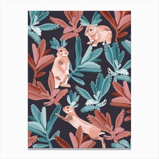 Rabbits In The Succulent Jungle Canvas Print
