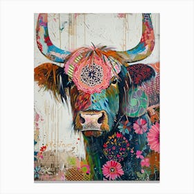 Kitsch Colourful Hairy Cow 3 Canvas Print