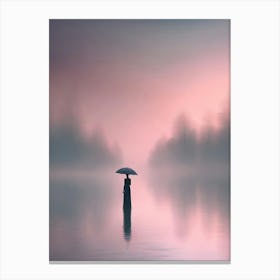 Woman Holding Umbrella In The Mist Canvas Print