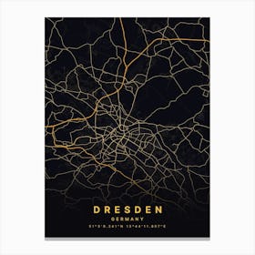 Dresden Germany Black And Gold Map Canvas Print