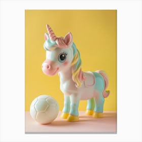 Pastel Toy Unicorn Playing Soccer 3 Canvas Print