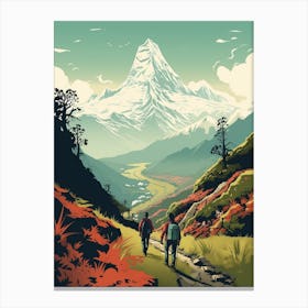 Poon Hill Trek Nepal 3 Vintage Travel Illustration Canvas Print