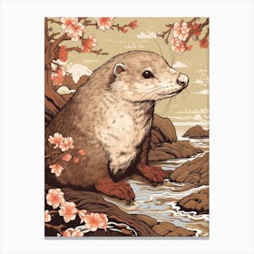 Platypus Animal Drawing In The Style Of Ukiyo E 1 Canvas Print