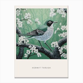 Ohara Koson Inspired Bird Painting Hermit Thrush 1 Poster Canvas Print