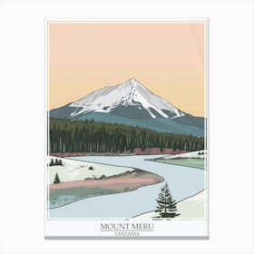 Mount Meru Tanzania Color Line Drawing 2 Poster Canvas Print